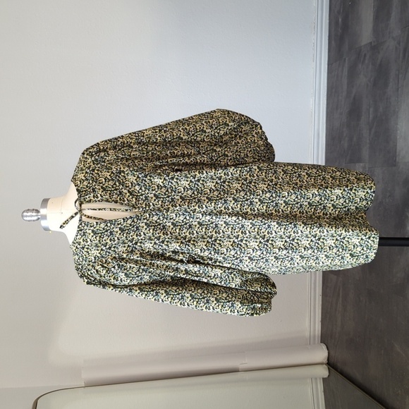 H&M Floral Giant Balloon Sleeve Shift Dress Green Black M summer cottagecore - Picture 2 of 8